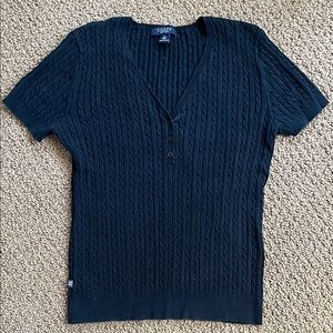 Chaps Navy Cable Knit Short Sleeve Sweater